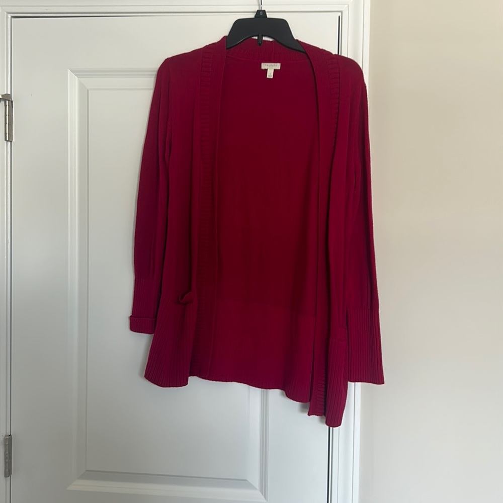 Red cardigan